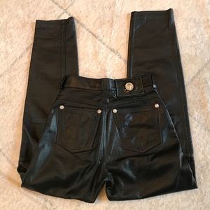 Andrea Isabella black leather high rise skinny leg jeans